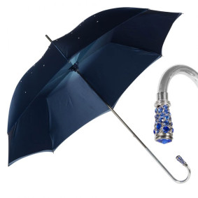 Зонт-трость Pasotti Swarovski Blu Cristall Oro 185N RASO 21284/17 W76 NICKEL/BLU