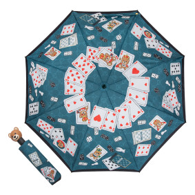 Зонт складной Moschino 8590-OCR Bear Playing Cards Teal blue M/8590-OCR/Teal blue